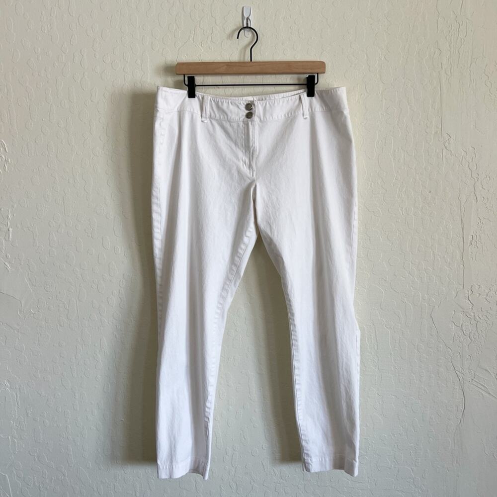 Eileen Fisher Organic Cotton Stretch Tapered Leg Ankle Pants 16 White Chinos